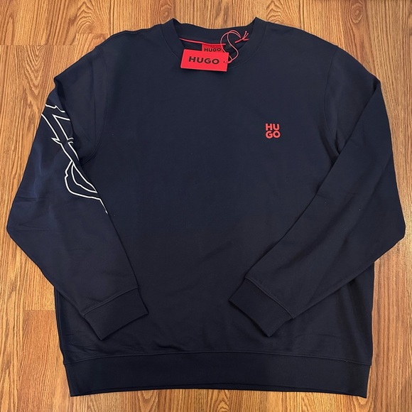 Hugo Boss Navy Crewneck Sweater with Red Logo - Picture 1 of 3